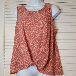 Pink Rose Floral Casual Comfy  Salmon Colored Sleeveless Top Size XL
